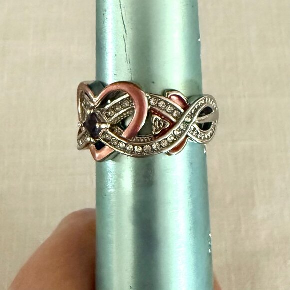 Elegant Silver Rose Gold Heart Infinity Knot Ring Rhinestone Accents Size 7.75 - Picture 5 of 11